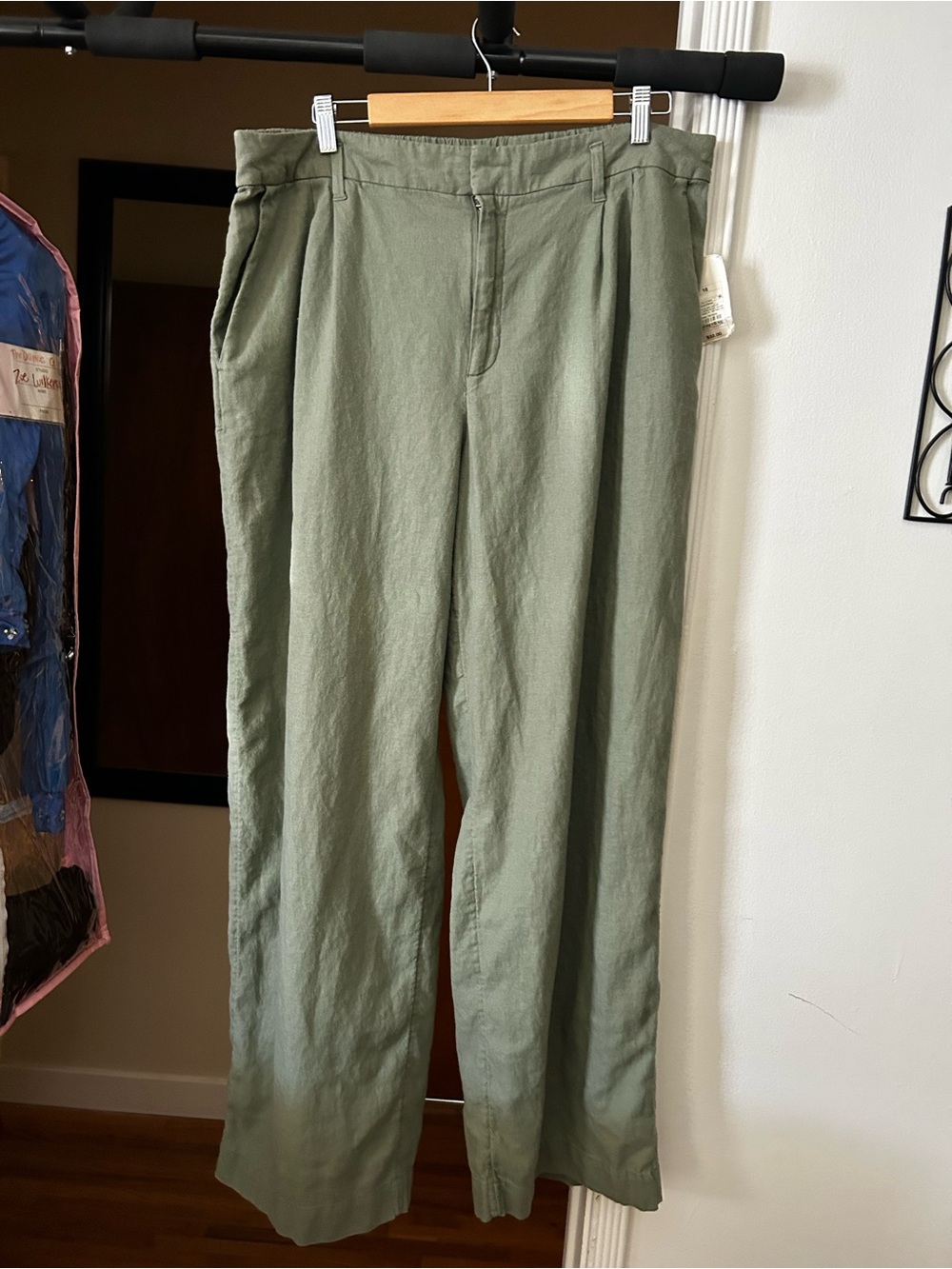 Olive Green high waisted, wide leg linen trouser pants